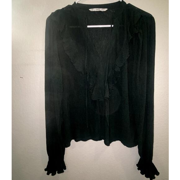 MNG Womens Forest Green Ruffle Long Sleeve Blouse Size Medium - Picture 1 of 5